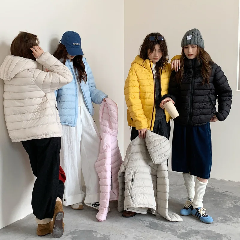 Lightweight Cotton Parkas Women's Cropped Coat Solid Hooded Outerwear Long Sleeve Thicken Jackets Winter Korean Fashion Jacket