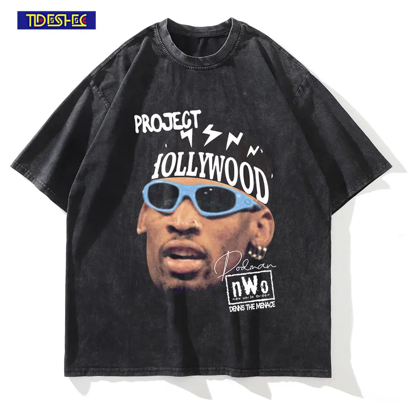 

For Men Crew Neck Cotton Vintage Tees Unisex Y2K Harajuku T-shirt Hip Hop 2023 Summer Portrait Print Short Sleeve Washed Tshirts