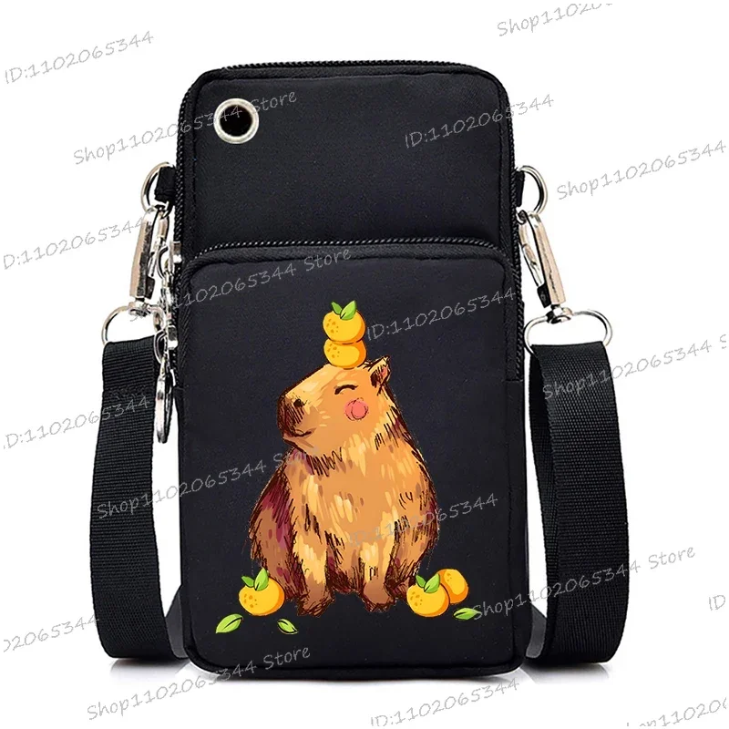 Capybara Bobo Tea Print Women Messenger Bag Hanging Neck Coin Purse Handbag Cartoon Fashion Mobile Phone Bag Small Crossbody Bag