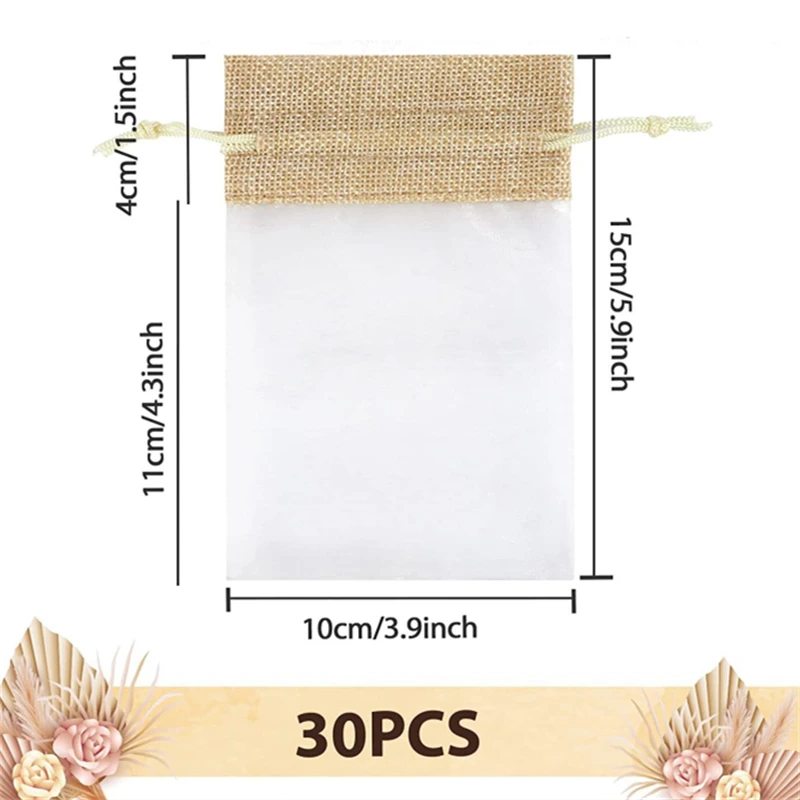 30Pcs 10x15cm Jute Organza Drawstring Bag Wedding Gift Candy Package Bags Birthday Party Supplies Christmas Small Jewery Pouches