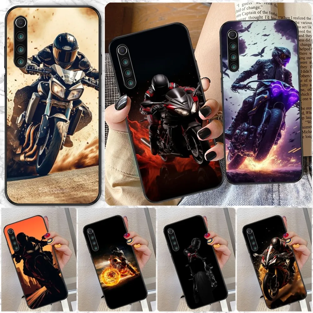 Motorcycle Rider Mobile Cell Phone Case for Xiaomi Redmi Note 12 11 10 9T 8 7 Pro 9 9A 9C 8 Black Soft Phone Cover Funda