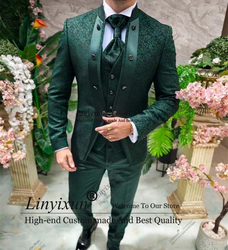 Imagen 2 del producto Trajes de estilo italiano para hombre, conjuntos de 3 piezas, chaquetas para cena y graduación, esmoquin personalizado de Jacquard para novio, traje ajustado para hombre