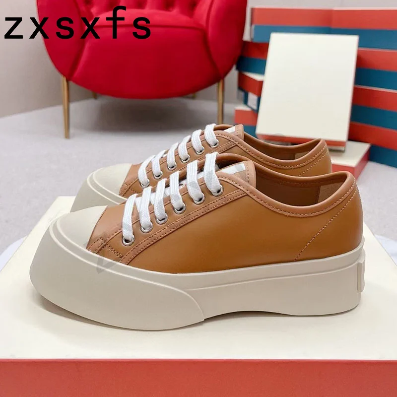 Candy colored thick soled casual real leather shoes student lace up casual shoes spring and autumn new women's shoes