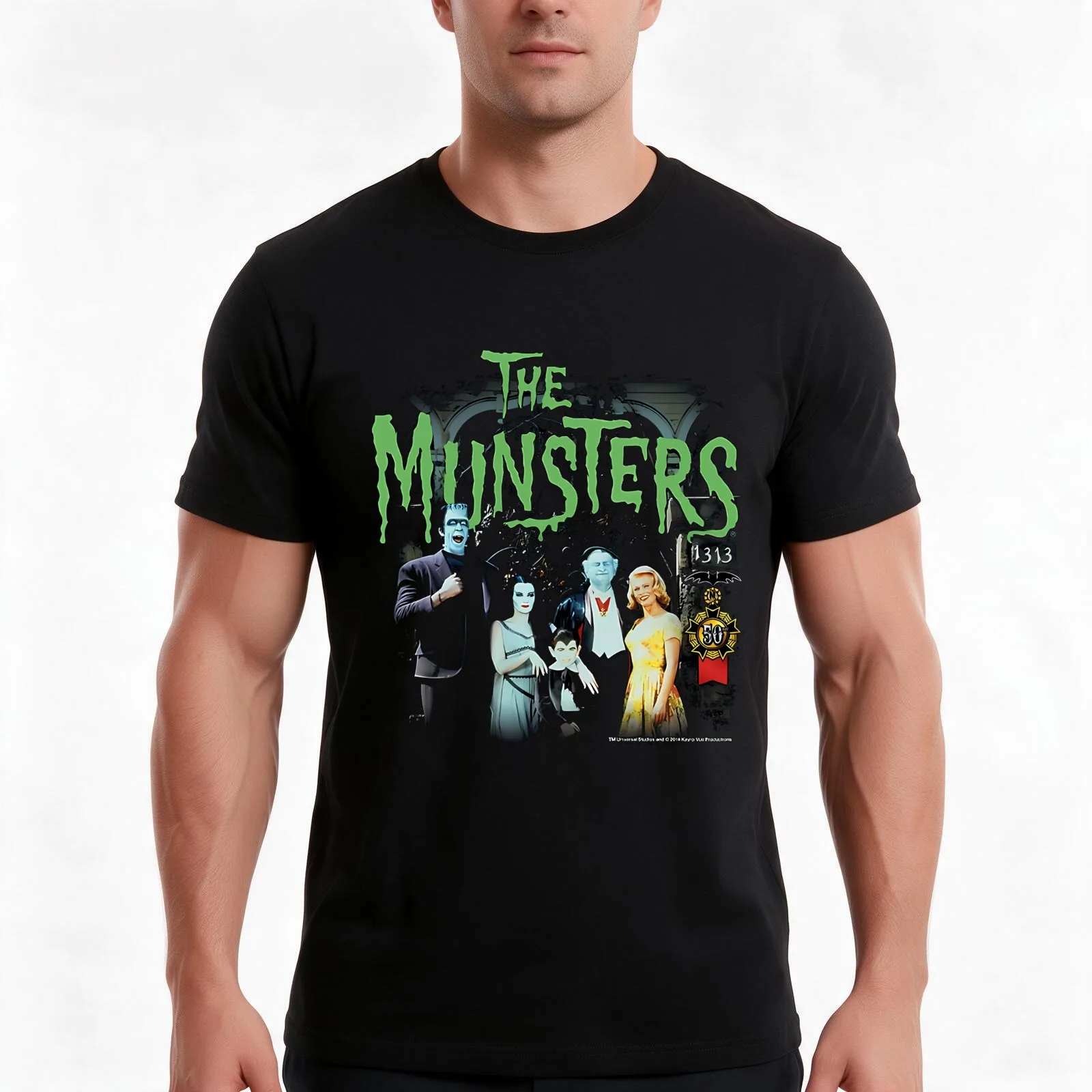 munsters-1313-50-years-brand-a T-Shirt, Summer Casual Cotton Tee, Oversized Streetwear Tops, Vintage Graphic Print, 100% Cotton