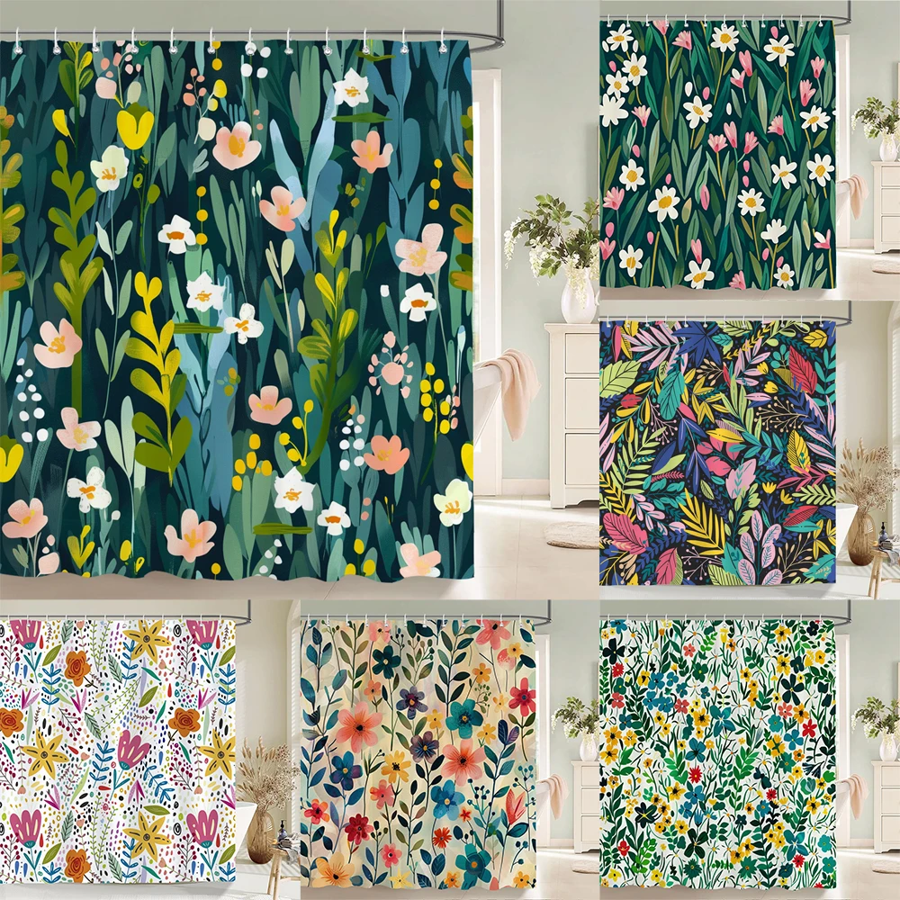 

Nordic Shower Curtain Flower Plant Pattern Bathroom Curtains Bath Screen Waterproof for Home Bathroom Decor Print Shower Curtain