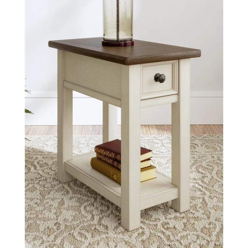 Farmhouse Chair Side End Table, Light Brown & Whitewash