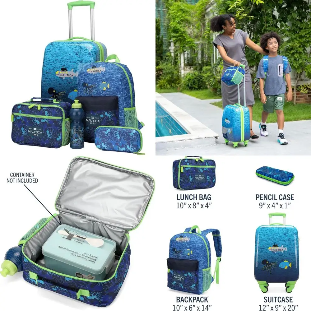 

Nautica Kids 18 Rolling Hardside Carry-On Luggage Set with Wheels - Submarine Journey (5-Piece School Travel Set)