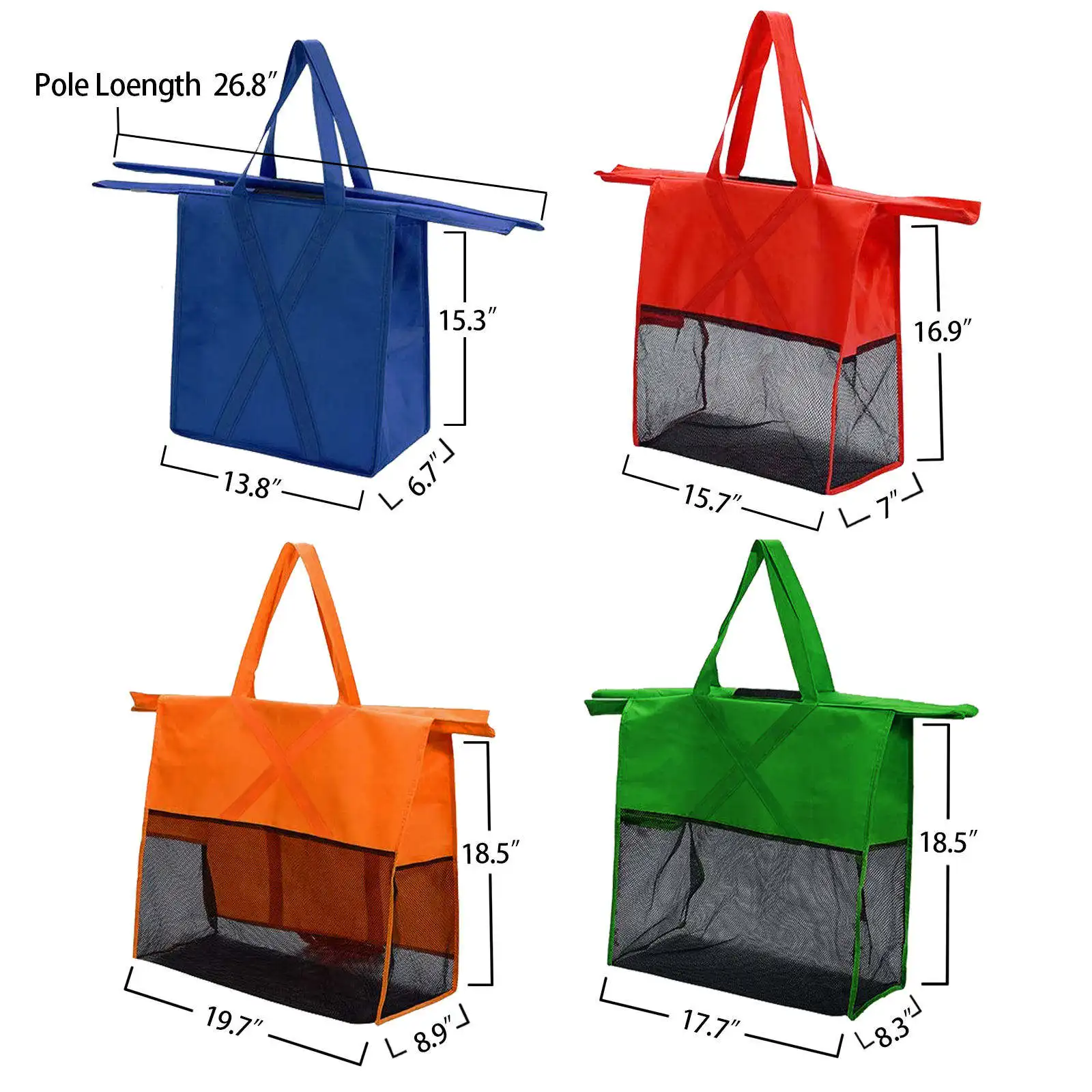 New Style Non Woven Set 4 Grocery Tote Reusable Grocery Shopping Cart bags Foldable Trolley Bag with COOLER Bag & Egg