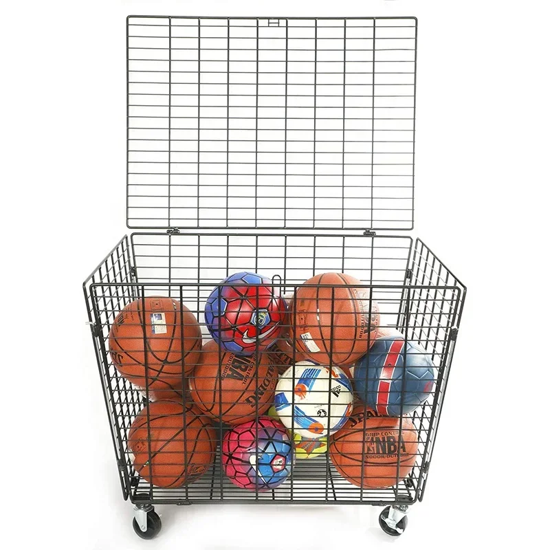 

Warehouse School Gymnasium Organizers Basket Custom Metal Sports Ball Equipment Storage Cage Basketball Football Organizer Car