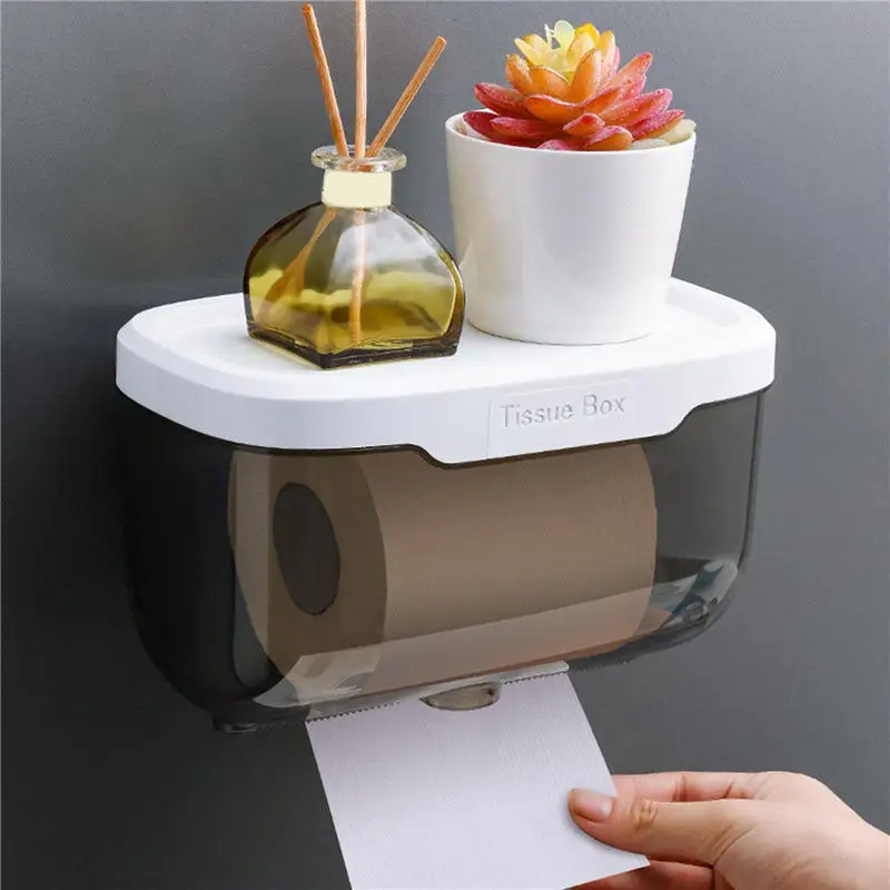 Waterproof Wall Mount Toilet Paper Holder Shelf Toilet Roll Paper Tube Storage Rack Storage Box Tray Rack Bathroom Supplies