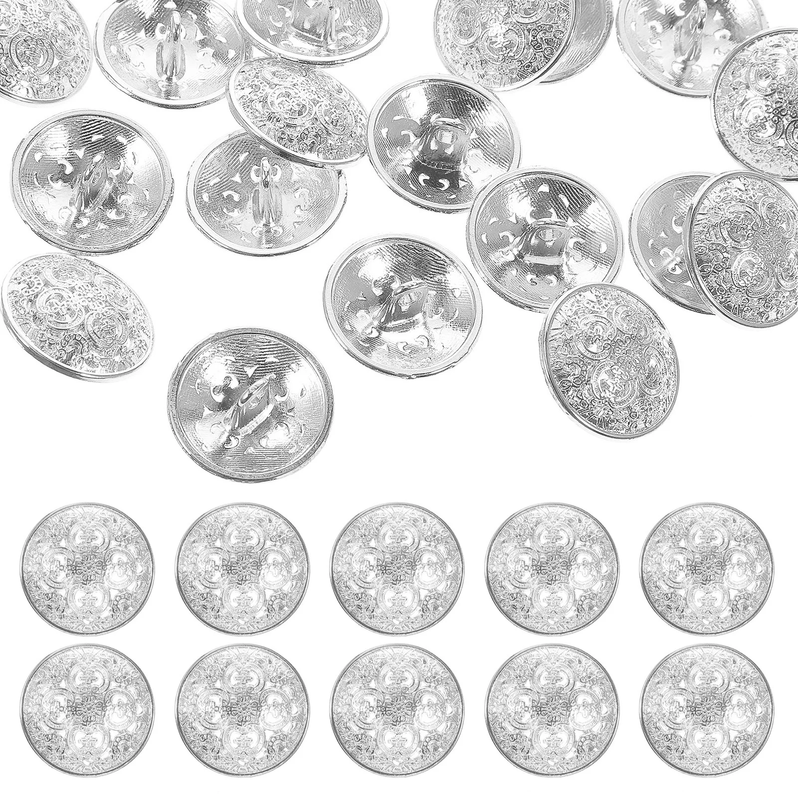 30Pcs Metal Hollow Buttons Silver for Jackets Coats Jeans DIY Sewing Fasteners Clothing Decor Metal Button for Coat