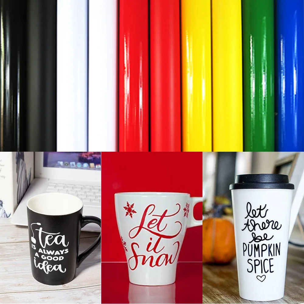 1 Roll Glossy Solid Color Self-Adhesive PVC Vinyl Cup Sticker Wall Sticker Car Sticker Lettering Craft DIY Film