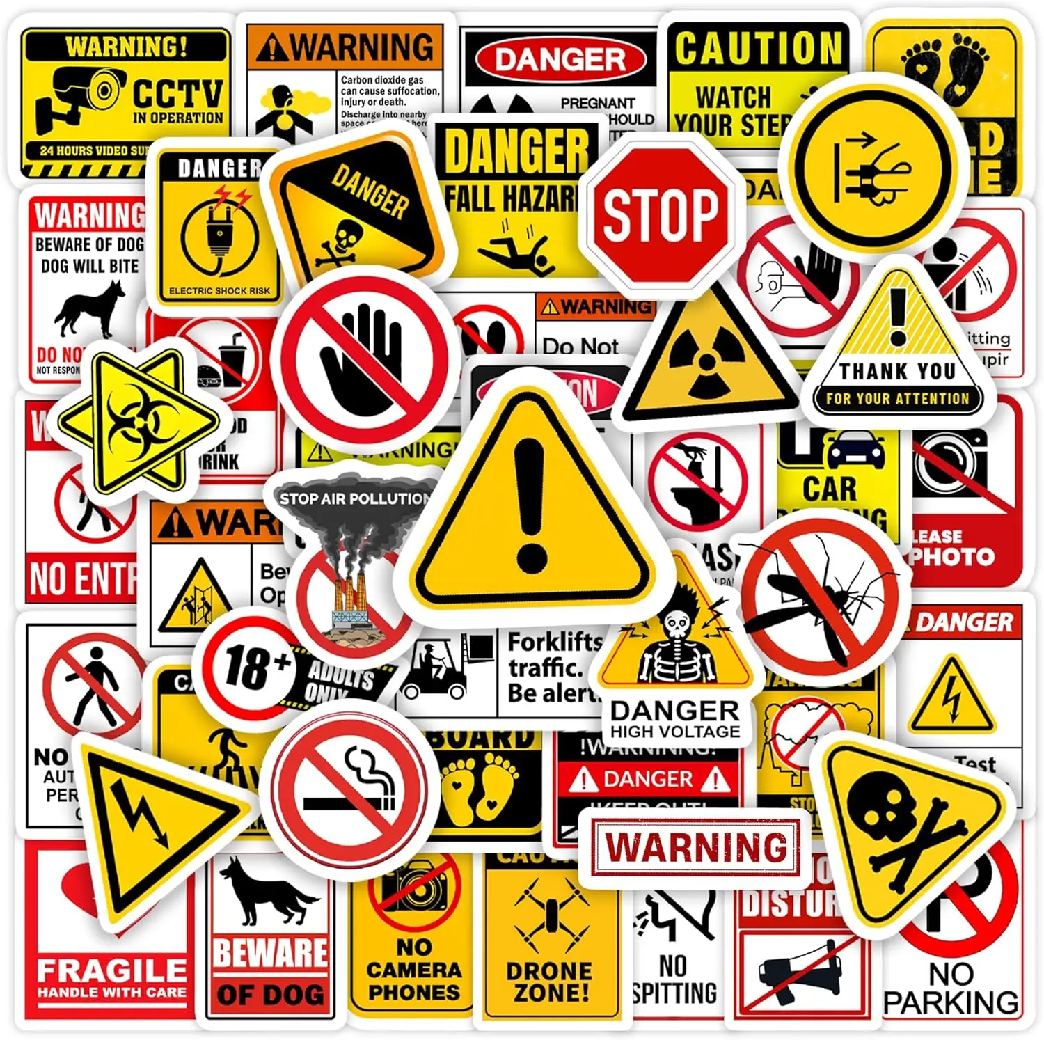 70 Pcs Waterproof Safety Warning Stickers for Bottles, Laptops, Skateboards - Vinyl Decals for Teens and Adults