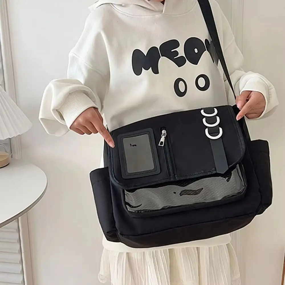 Versatile Japanese Harajuku School Bag Badges Display Plate Solid Color Crossbody Bag Nylon Fashion Style Transparent Itabag DIY