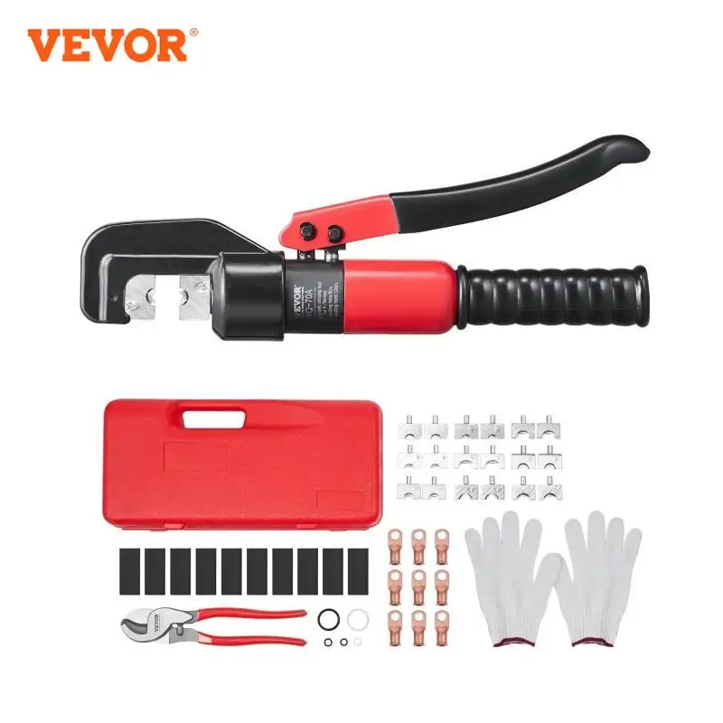 Vevor AWG12-2/0 Crimp zange Kupfer-und Aluminium klemme Batterie fahne hydraulische Crimper, mit einer Schneid zange, Handschuhe