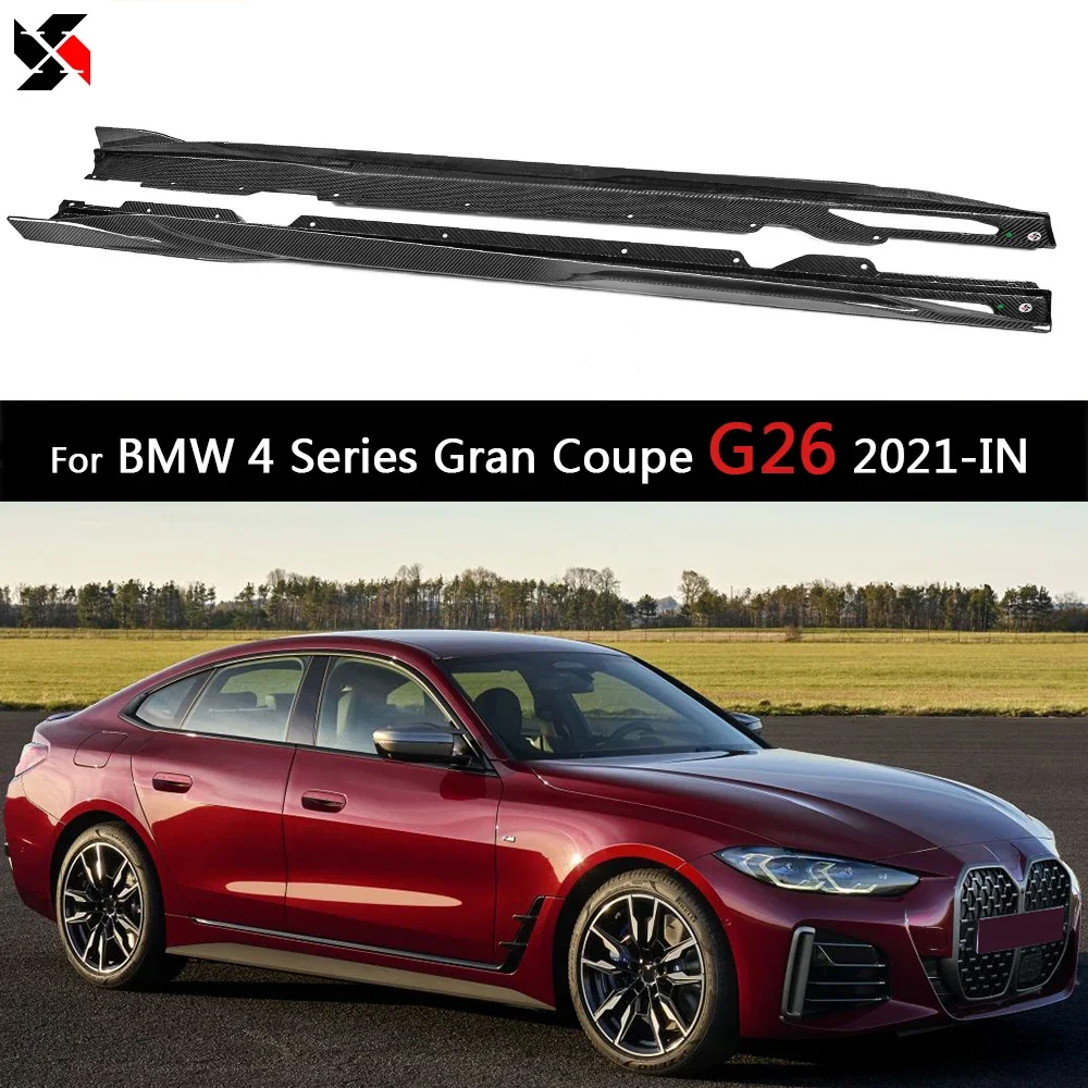 1Pair Dry Carbon Side Skirt Replacement For BMW 4 Series Gran Coupe G26 2021-IN Winglet Blades Side Door Lips Car Accessories