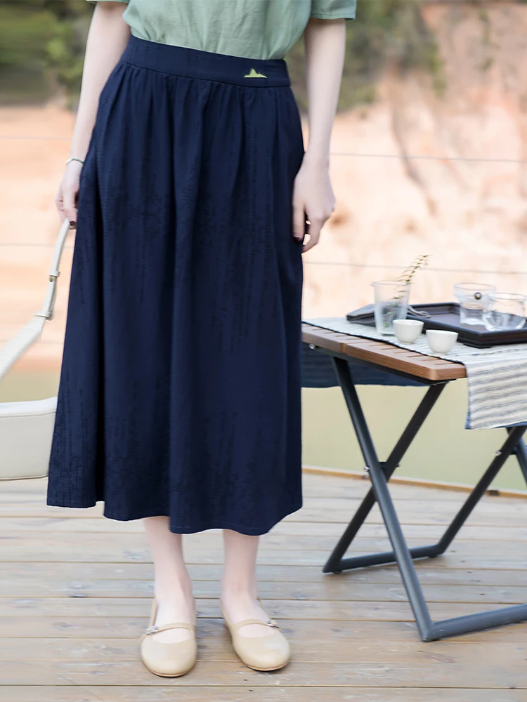 

Ele Artistic Floral Embroidery f Skirt Flared Waist Vintage Gentle Long A-Line Skirt Commute Sle Pure Color Gown