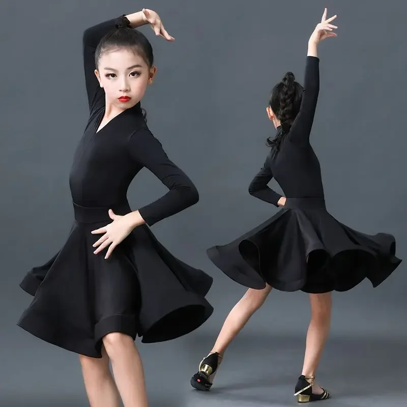 Traje de baile latino para niños, traje de entrenamiento para niñas, vestido dividido de competición para niños, conjunto de 2 piezas