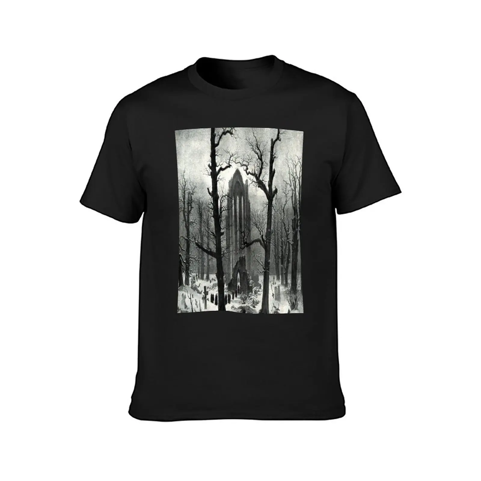 Monastery Graveyard in the Snow - 1820 - Caspar David Friedrich T-Shirt blanks Blouse vintage hippie clothes Men's clothing