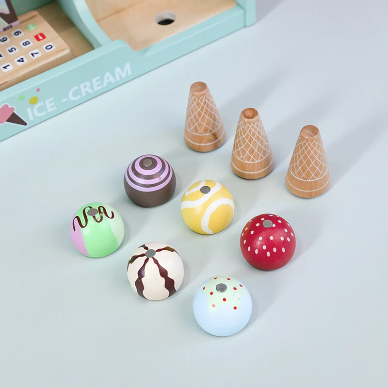 Ensemble de jouets de cuisine de Simulation, comptoir de crème glacée en bois, ensemble de jeu pour garçons et filles, Mini nourriture Montessori, jouets pour enfants, cuisson de fête de mariage