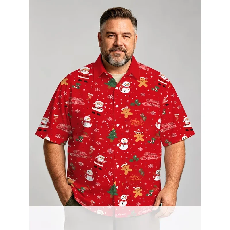 Xmas Merry Christmas Lettering Shirts with Gold Snowflakes Red Hawaiian Shirt Short Sleeve Button Up Holiday Celebration Wear
