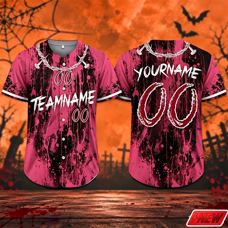 Halloween Custom Name Number Baseball Jersey Men 3D Print Blood Splatter Graphic Shirts Unisex Horror Party Personalized Jersey