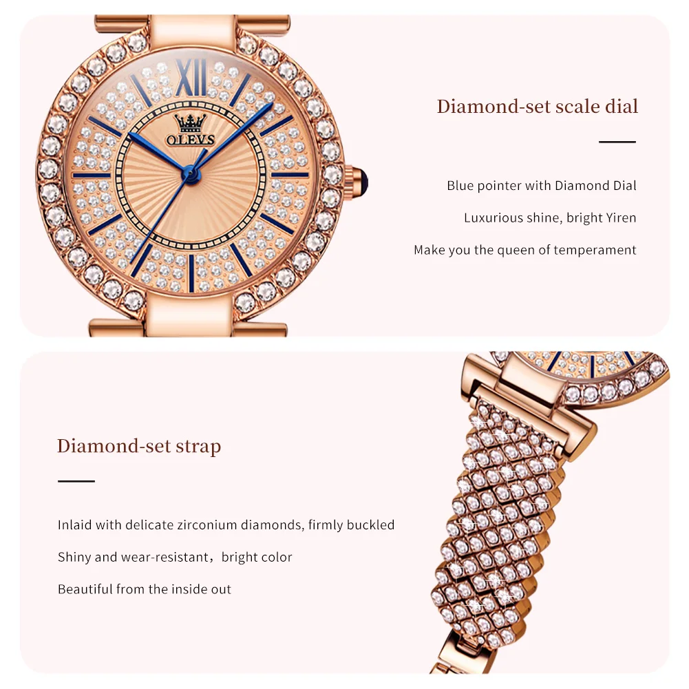 OLEVS Women\'s Watches Light Luxury Full Diamond Fashion Wristwatch for Girl Elegant Gift Waterproof Suitable for Daily Gathering