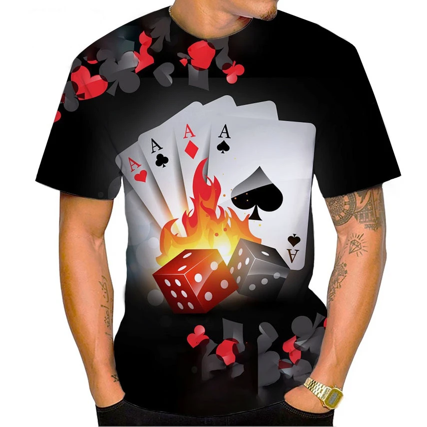 Personality Poker 3D Print T-shirt Playing Cards Las Vegas T shirt Men Women Skull Poker Hip Hop Punk Casual Clothing 100-6XL