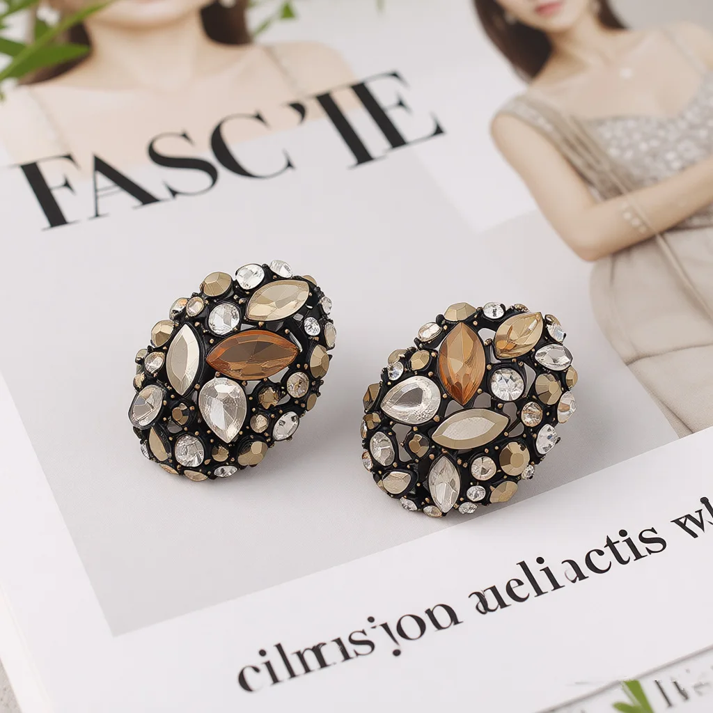 New autumn-winter cross-border oval elegant high-class French egg-shaped crystal gemstone earrings, jewelry