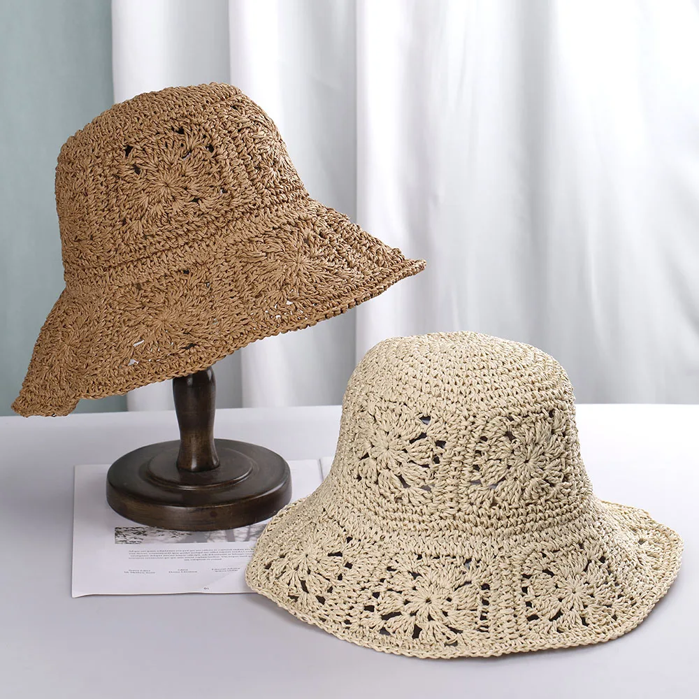 2023 Womens Straw Hats crochet hat bucket hat UV Protection Sun Visor Beach Hats Women Visors Foldable Female Summer Sun hat