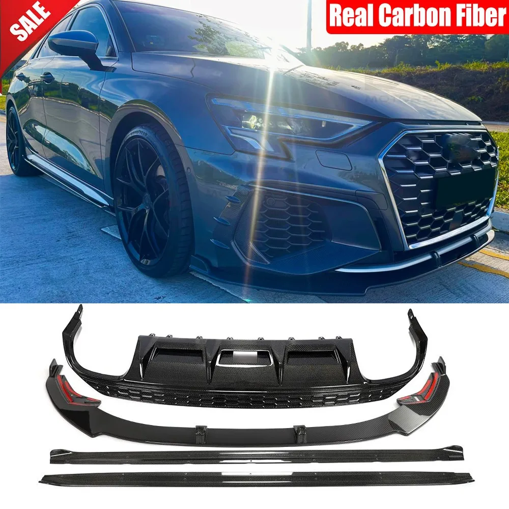 

For Audi A3 S3 8Y 2022-24 Real Carbon Front Bumper Lip Side Skirt Rear Diffuser Spoiler Body Kits Car Accessories