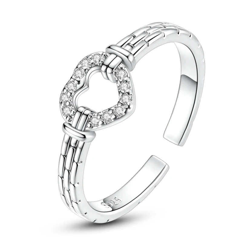 

925 Sterling Silver Ring Sparking Heart Twist Chain Open Rings For Women Girls Jewelry Birthday Anniversary Gifts