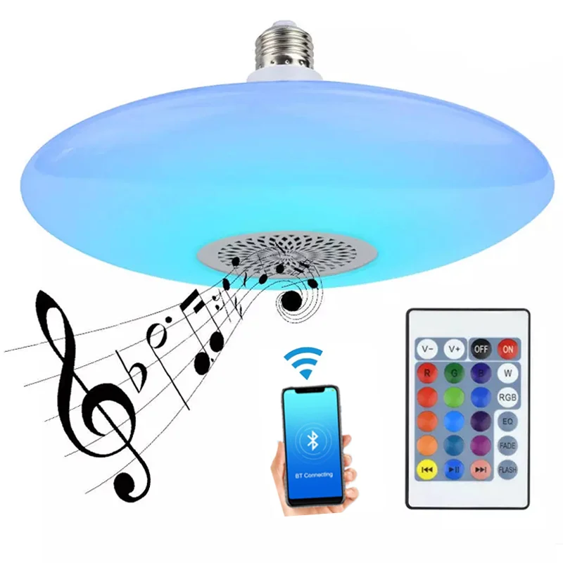 20W Bluetooths Luidsprekerlamp E27 Rgb + Witte Slimme Led Plafondlamp App Afstandsbediening Voor Thuis