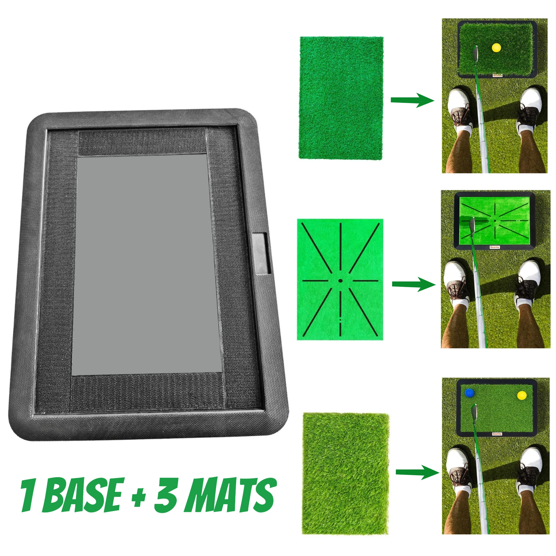 Golf Hitting Mats Training Equipment Practice Mat with Instant Swing Path Feedback 3 Replaceable Mats with No-Slip Rubber Base