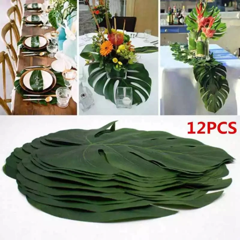 Artificial Tropical Palm Leaves Turtle Leaf Silk Plant for Summer Jungle Theme Luau Party Birthday Wedding Table Decoration