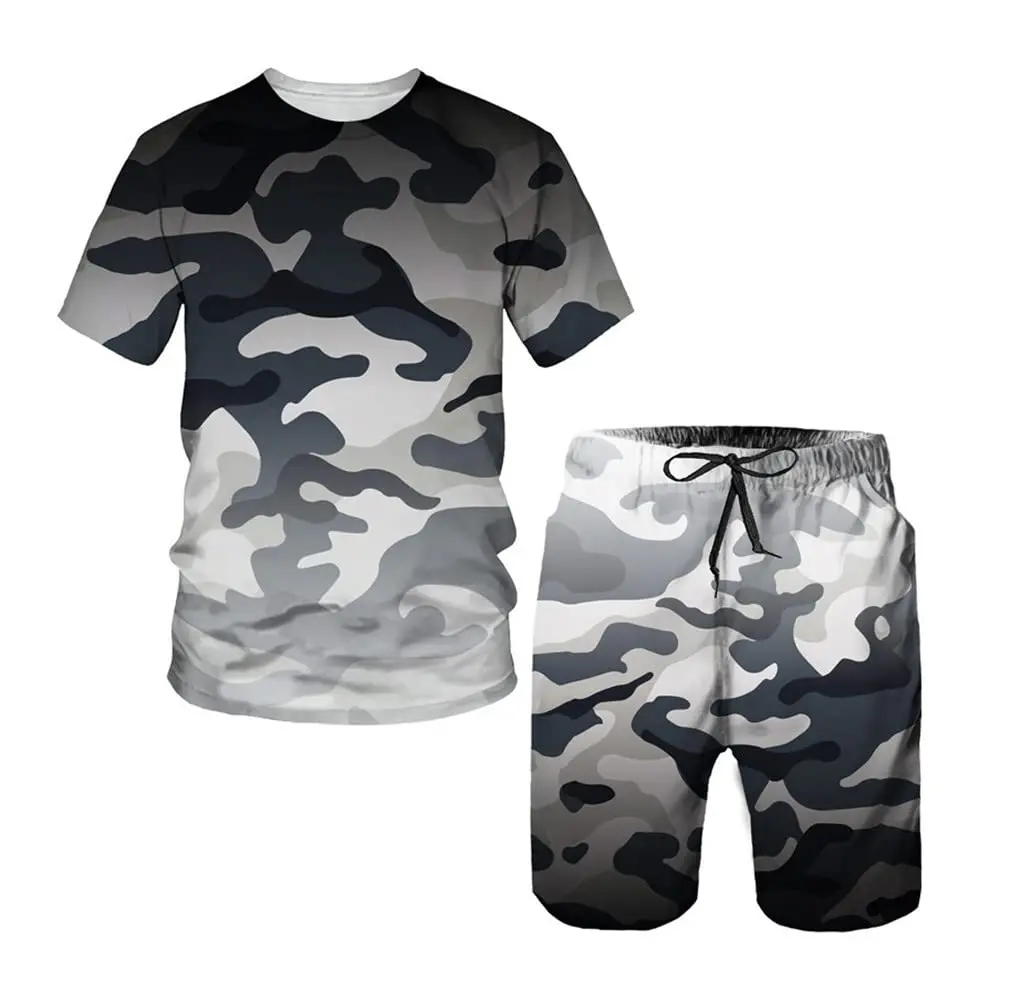 2022 verão nova camuflagem masculina de secagem rápida roupa esportiva 2 peças solto respirável terno all-match alta qualidade streetwear