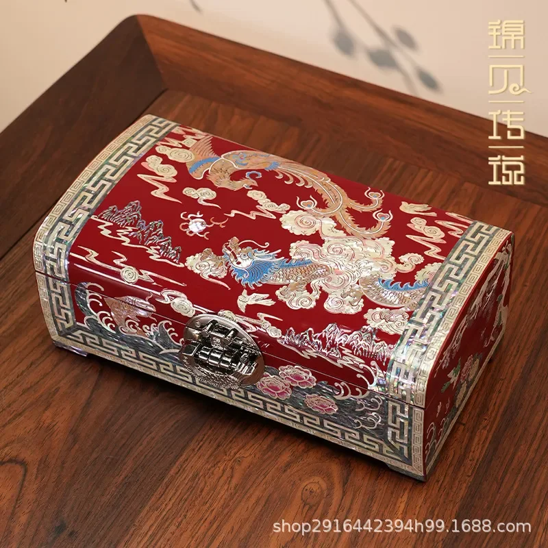 for Jinbei Legend Luodian Lacquer Jewelry Box Handmade Wooden Ring Earring Necklace Storage Case Wedding Engagement Gift