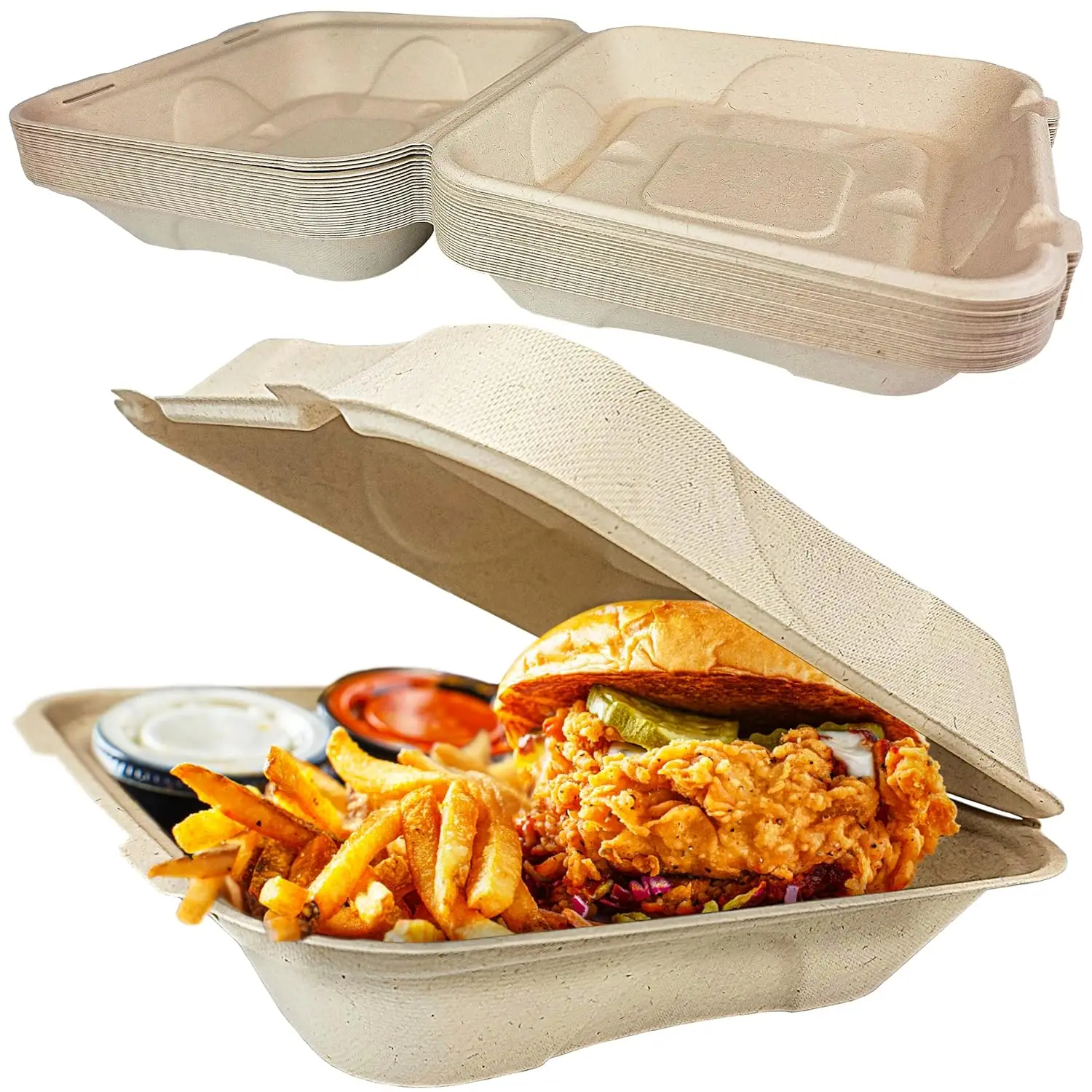 

Leak-Proof Compostable Food Container, 50 Pack, Microwavable & Sturdy for Takeout