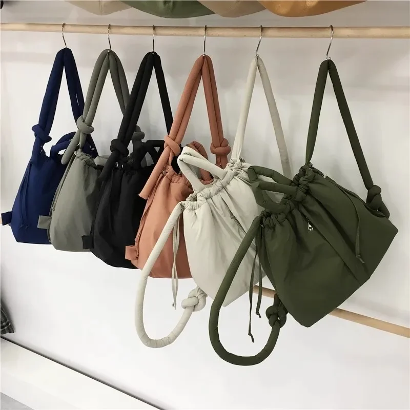 Casual nylon padded tote bag designer soft puffer women shoulder crossbody bags Simple Vintage large capacity handbags sac bolsa