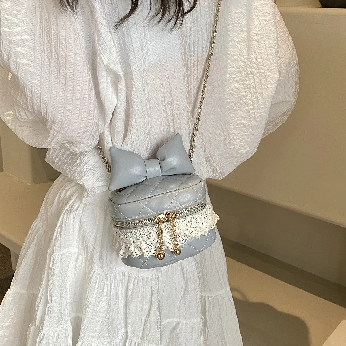 2025 عيد الفصح الاطفال بو دلو حقيبة انفصال القوس الدانتيل تقليم محفظة نسائية للعملات المعدنية الفتيات خالية من الرصاص قابل للغسل