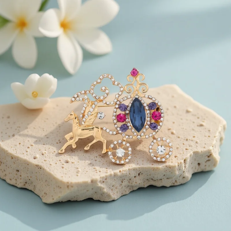 New Arrival Openwork Pumpkin Car Brooch Student Cute Cartoon Fairy Tale Carriage Pin Bag Buttoned Shirt Accessory Happy Christma