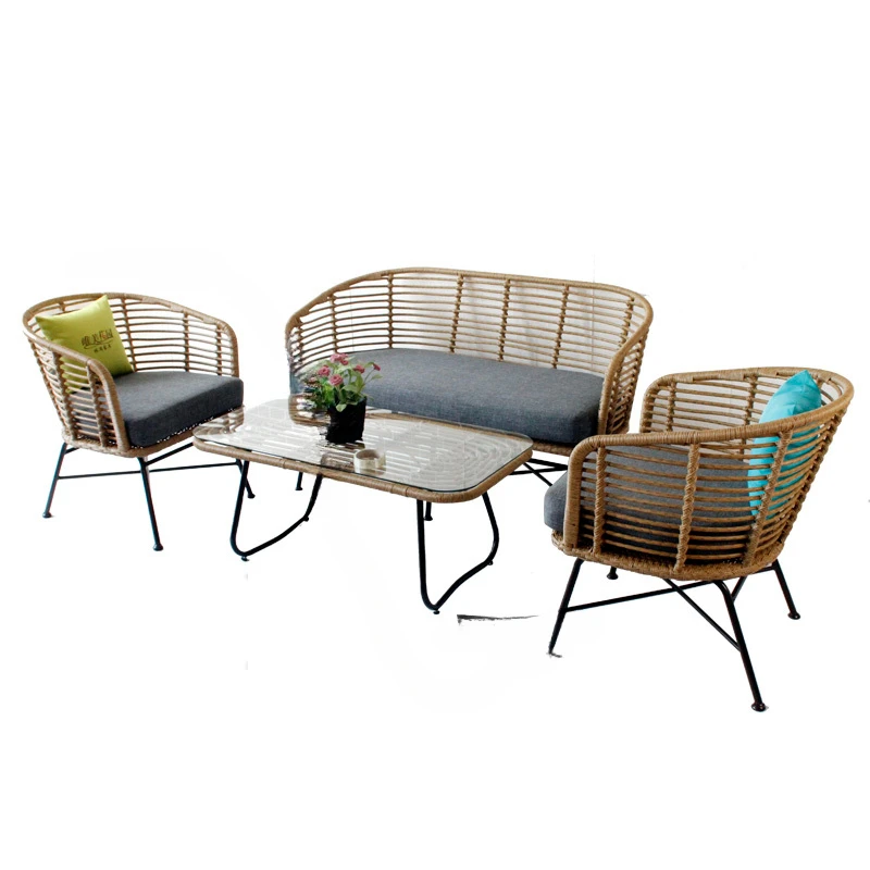 Nordic simple Outdoor Rattan Furniture Creative Balcony Double Rattan Chair Leisure Outdoor Courtyard Hotel Sofa  backrest Chair