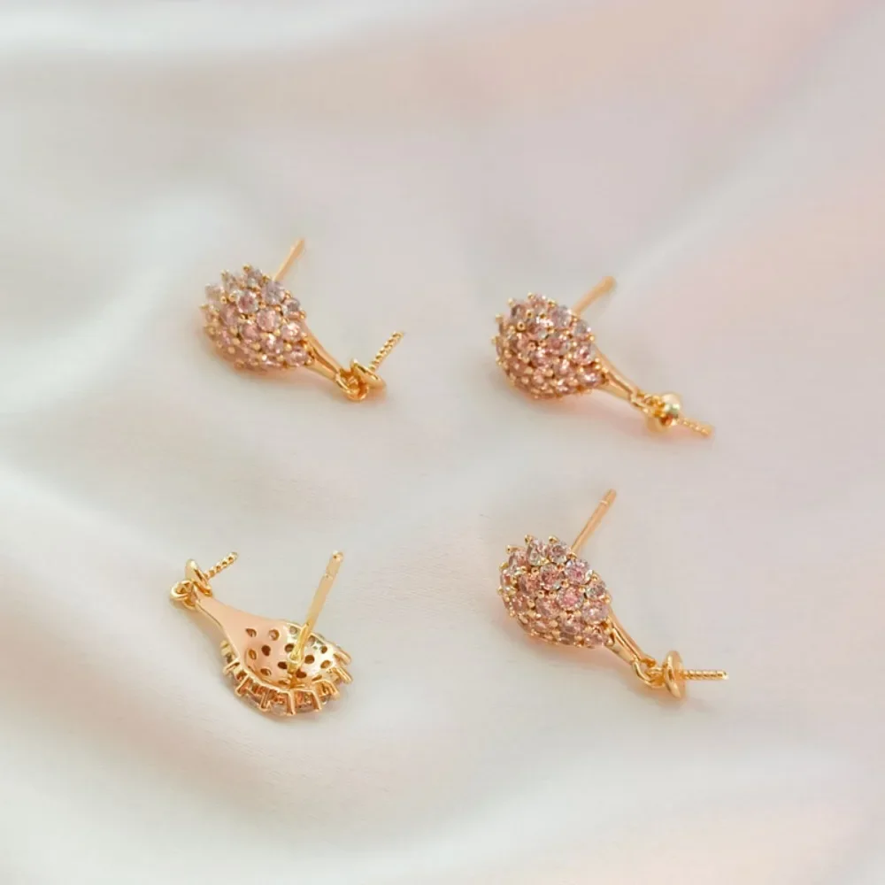 

14K Gold-plated, Zircon Flower Umbrella with Tray Needle S925 Silver Ear Needle Earrings, DIY Handcrafted Accessories
