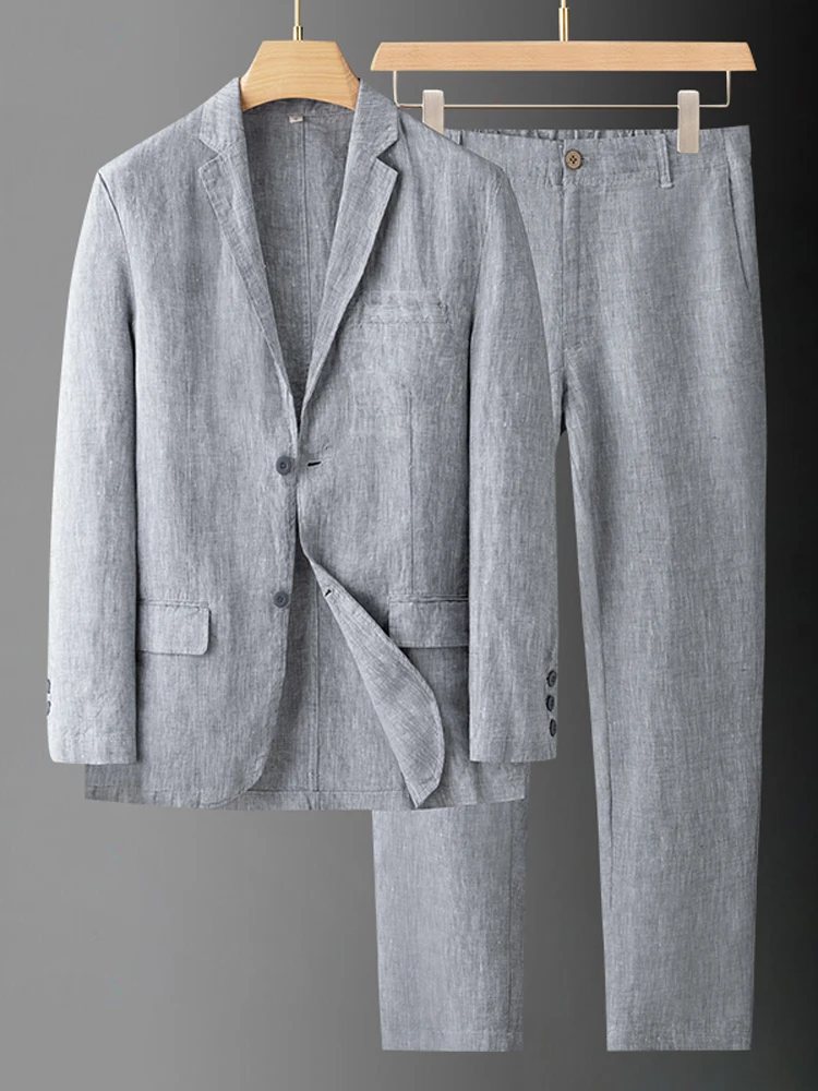 

Men's Linen Suit Set Casual Lightweight Spring Autumn Cotton-Linen Busin Casual Western Wear Comfortable Faionable