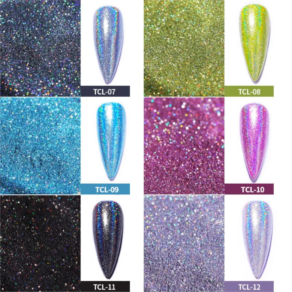 12Colors/Set Sparkling Laser Glitter Nail Powder Holographic Reflective Nail Glitter Dust Super Bright Fine Shiny Chrome Pigment