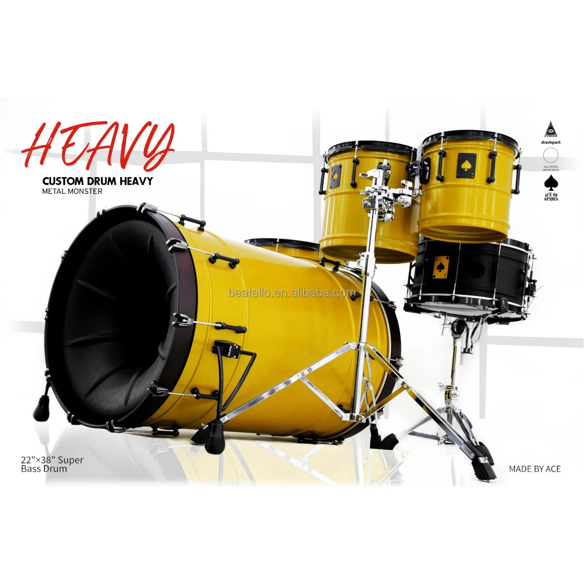 

Drum Set 22 Inch Bass Drum Kit Percussion Musical Instruments Basswood Acoustic Drumset With Cymbals Stand