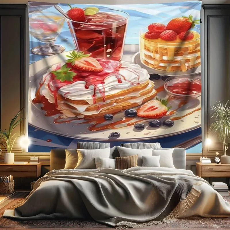 Strawberry Pancake Theme Digital printing polyester wall hanging tapestry decorative Living room bedrooms Office background gift