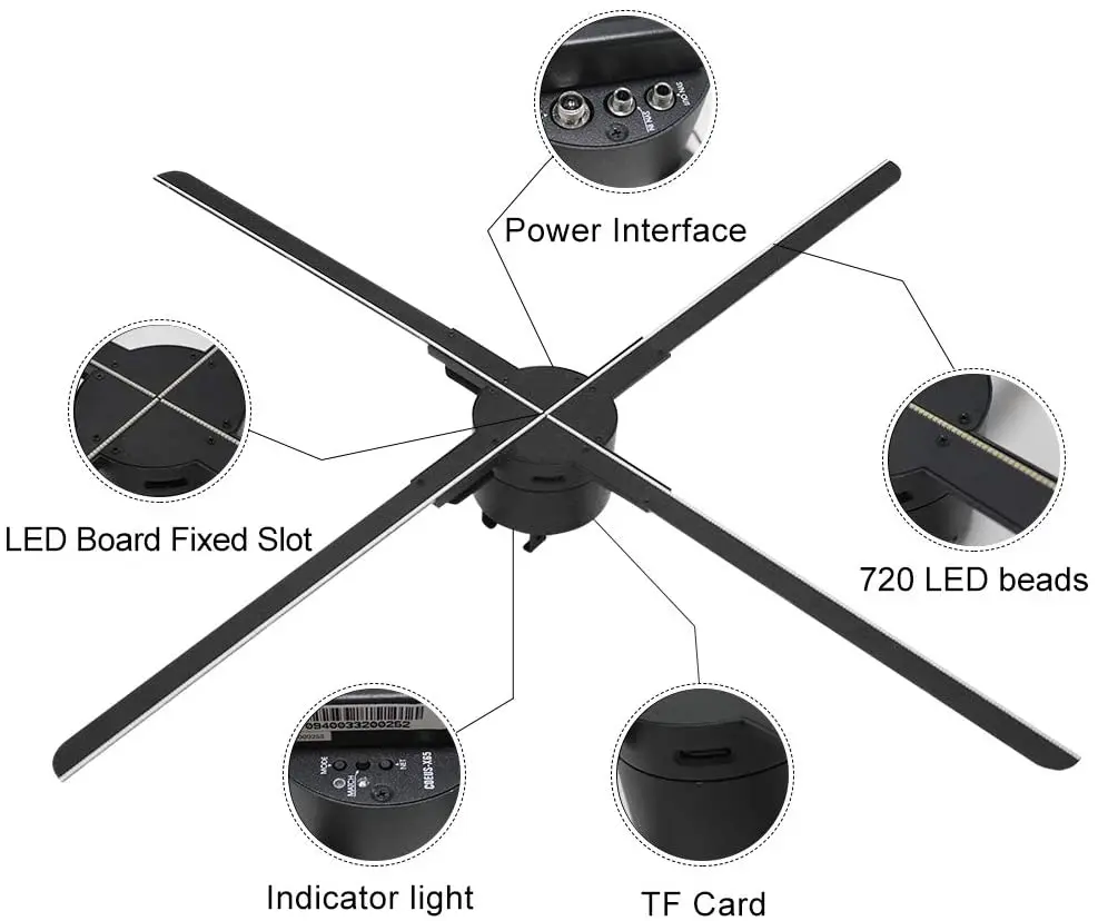 50/56/65/80cm Linux system LED Display 3D Hologram Fan LED Display Advertising  For Holographic APP WIFI Version