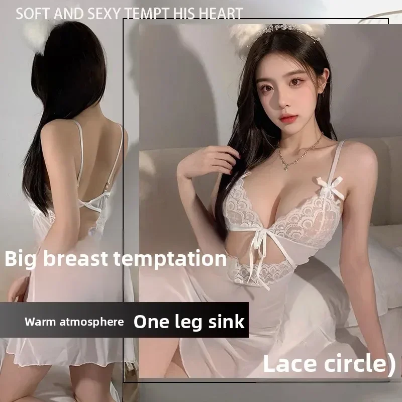 

Sexy Lingerie Set Women Erotic Bra Nightdress Sexy Lace Sleepwear Solid Slim Soft Dresses V Neck Full Slip Sleepwear & Dresses