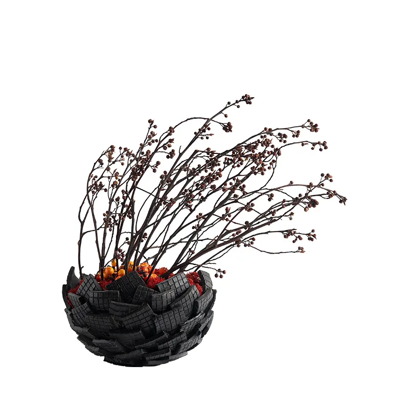 

New Chinese-style bonsai wabi-**** wind medieval dead branch berry potted plant hotel tea room study ornament